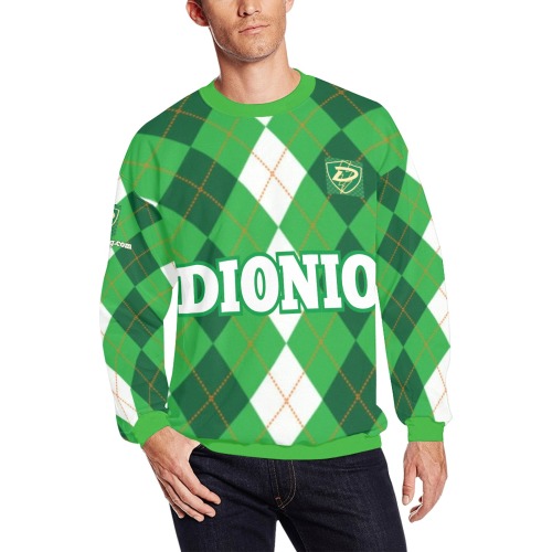 DIONIO Clothing - Argyle Dark Green & White Diamond Sweatshirt (Green Shield Logo) Men's Oversized Fleece Crew Sweatshirt (Model H18)