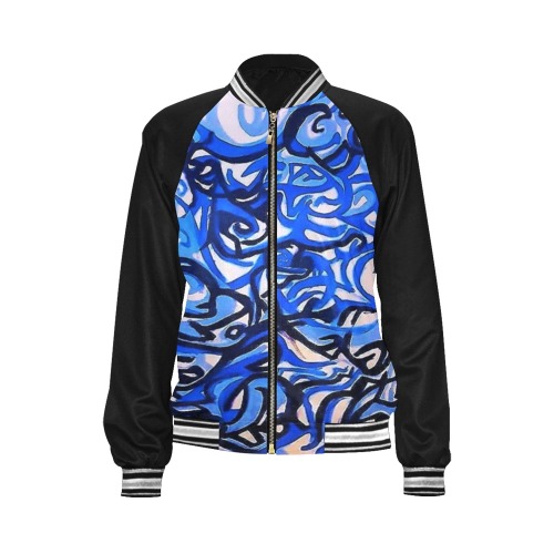 blue graffiti drawing All Over Print Bomber Jacket for Women (Model H21)
