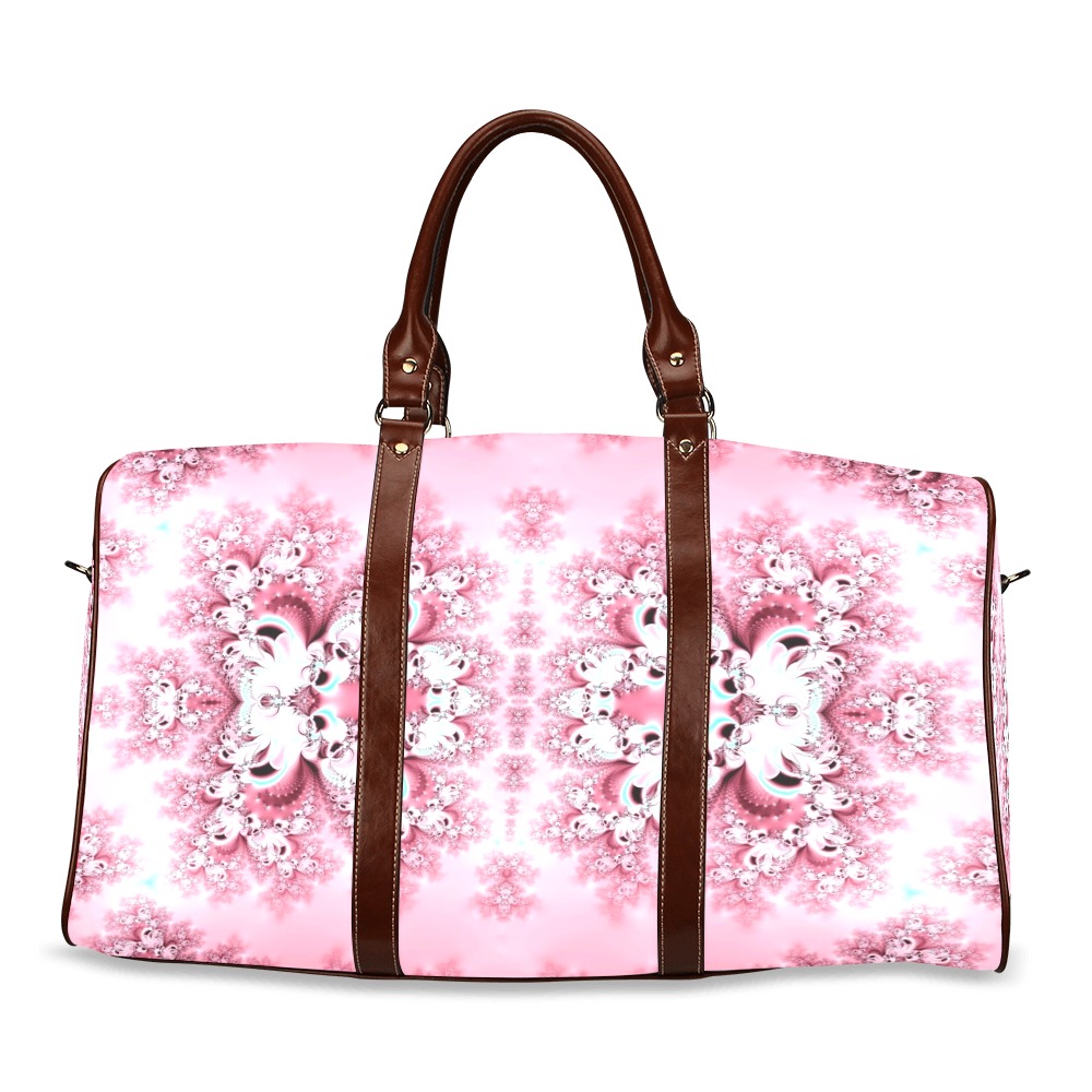 Pink Rose Garden Frost Fractal Waterproof Travel Bag/Small (Model 1639)