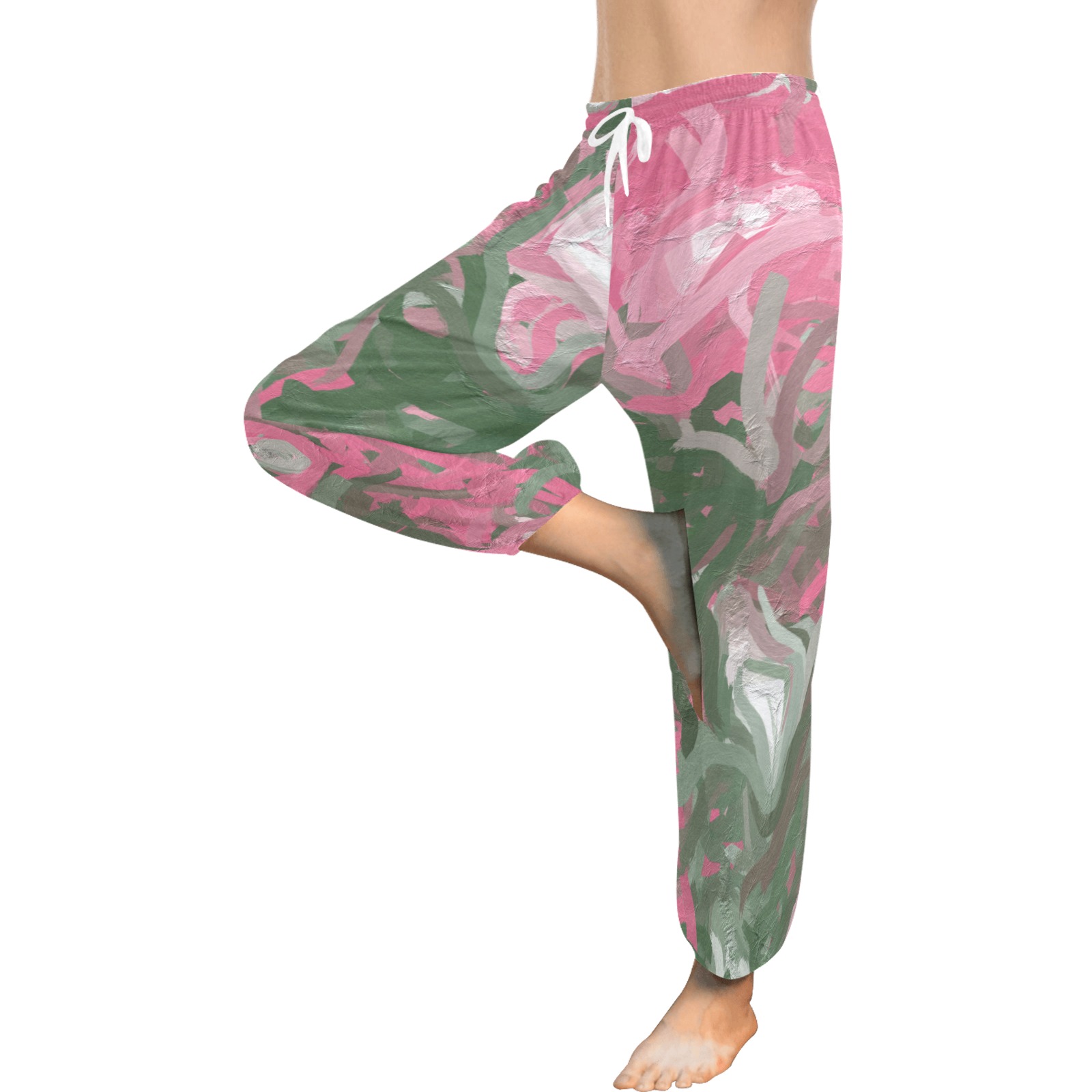 Pink, White and Green Abstract Women's All Over Print Harem Pants (Model L18)