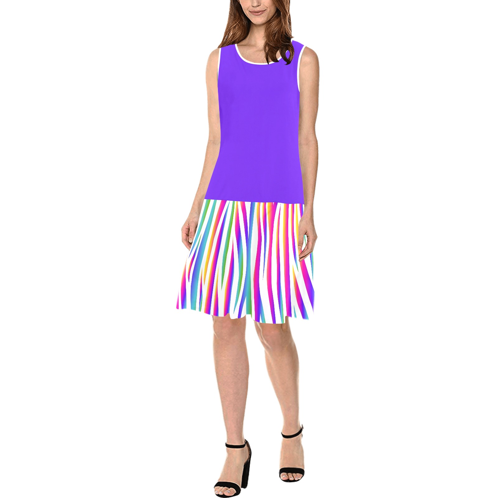 Purple and Animal Print Sleeveless Splicing Shift Dress(Model D17)