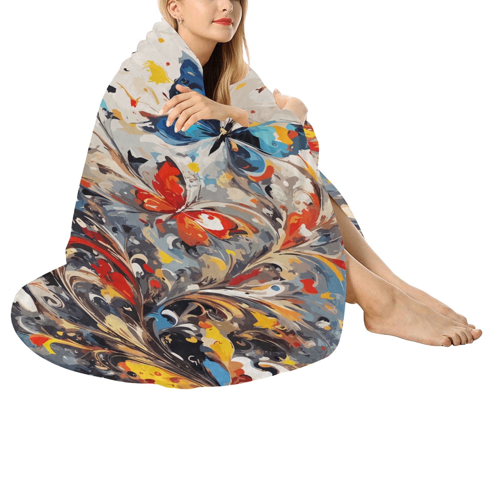 Decorative floral ornament and awesome butterflies Circular Ultra-Soft Micro Fleece Blanket 60"