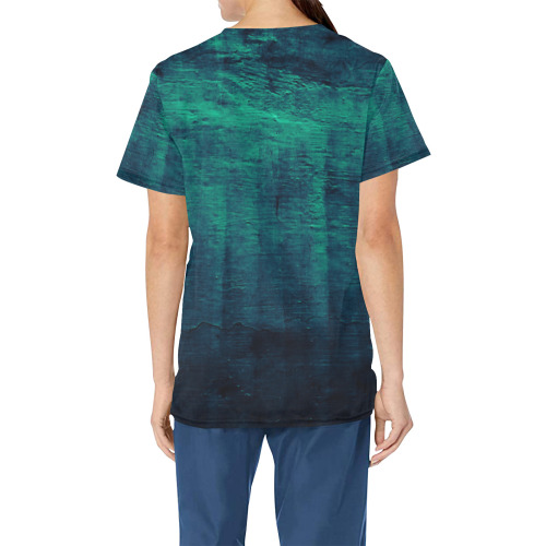Marrs Green Teal Texture All Over Print Scrub Top