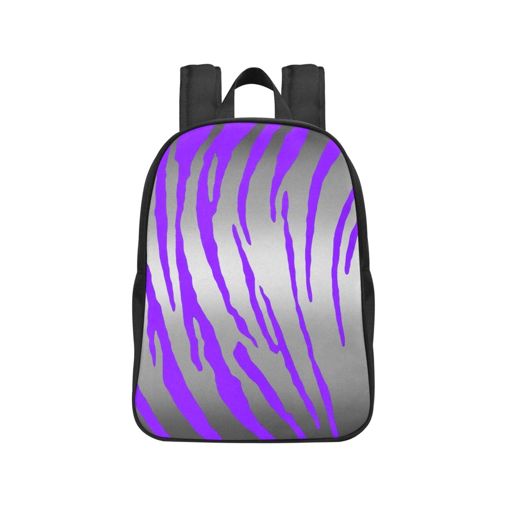 Silver Tiger Stripes Purple Fabric School Backpack (Model 1682) (Medium)