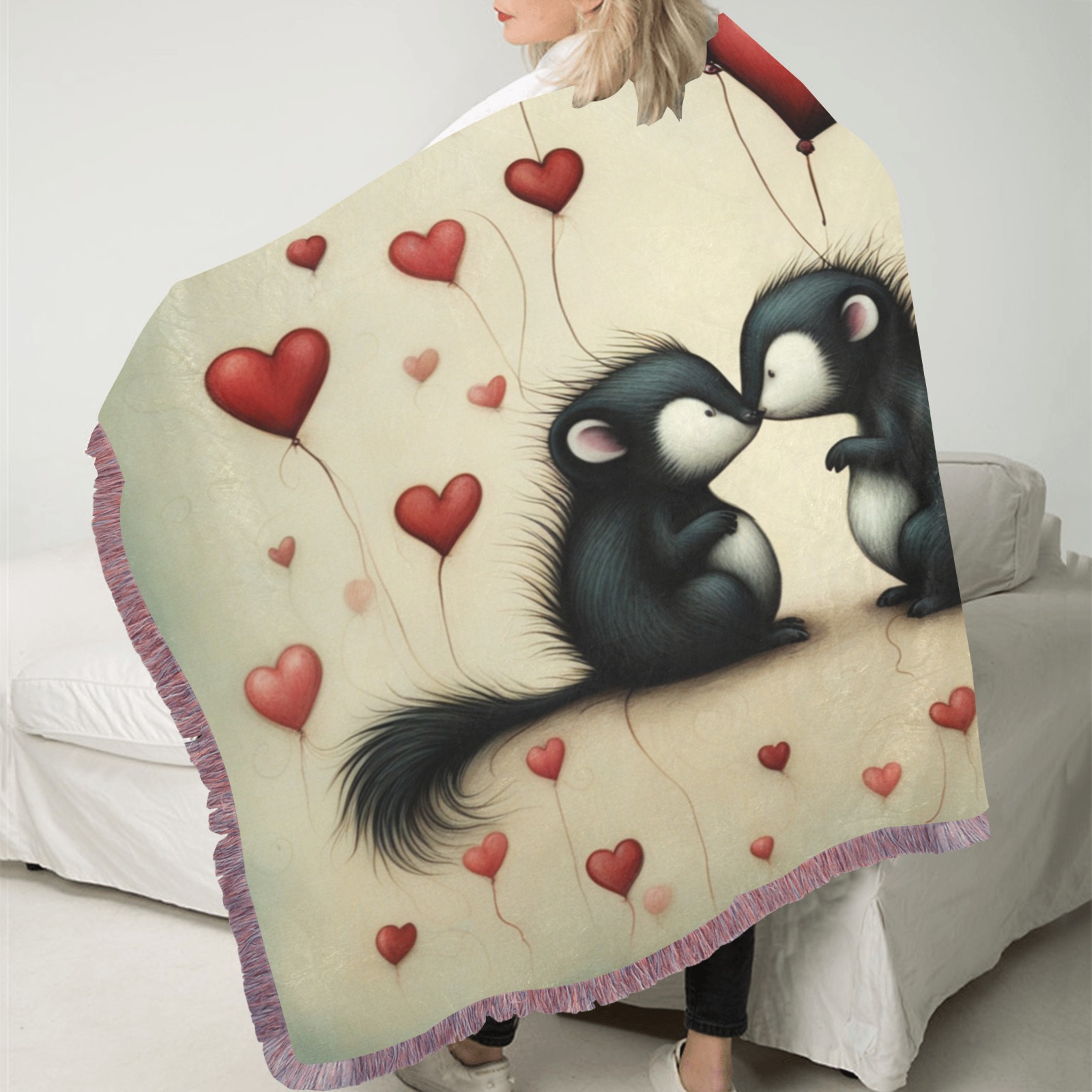 Skunk Love 1 Ultra-Soft Fringe Blanket 50"x60" (Mixed Pink)