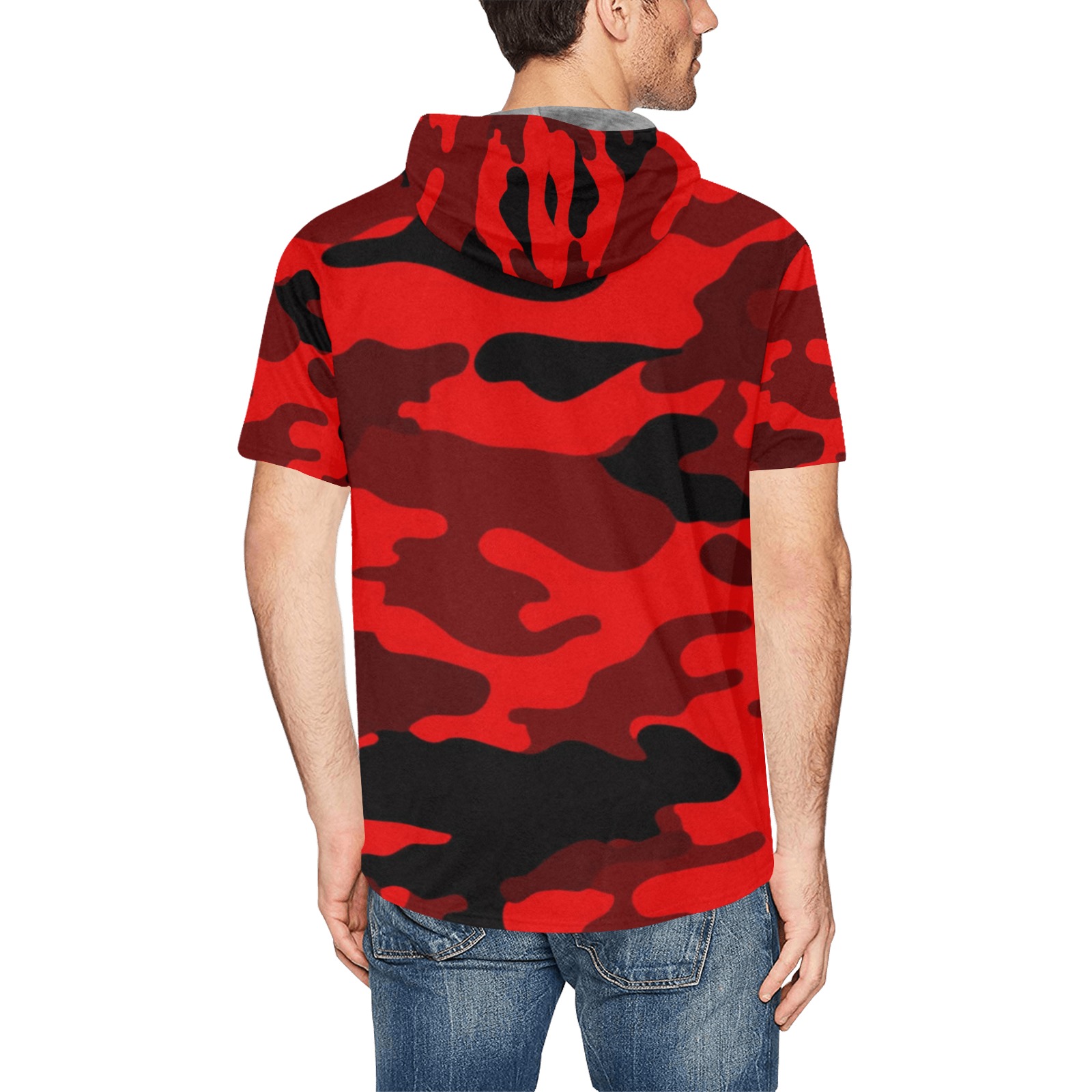 RR Men's Cooling Performance Short Sleeve Hooded Tee - Red Camo All Over Print Short Sleeve Hoodie for Men (Model H32)