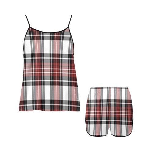 Red Black Plaid Women's Spaghetti Strap Short Pajama Set