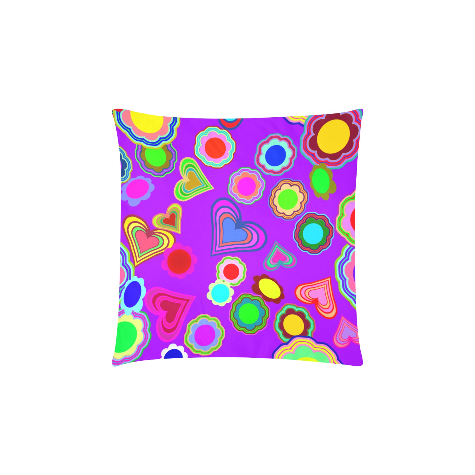 Groovy Hearts and Flowers Purple Custom Zippered Pillow Cases 16"x16" (Two Sides)