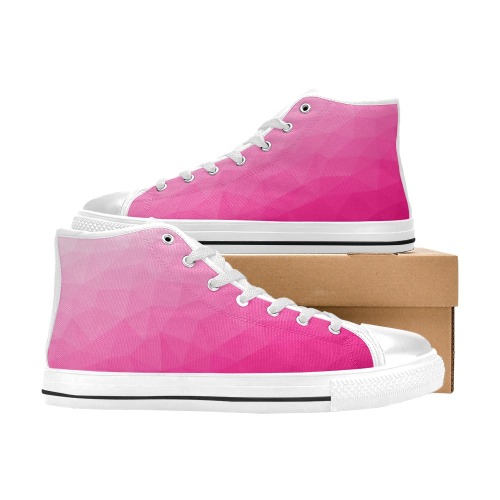 Hot pink gradient geometric mesh pattern Men’s Classic High Top Canvas Shoes (Model 017)