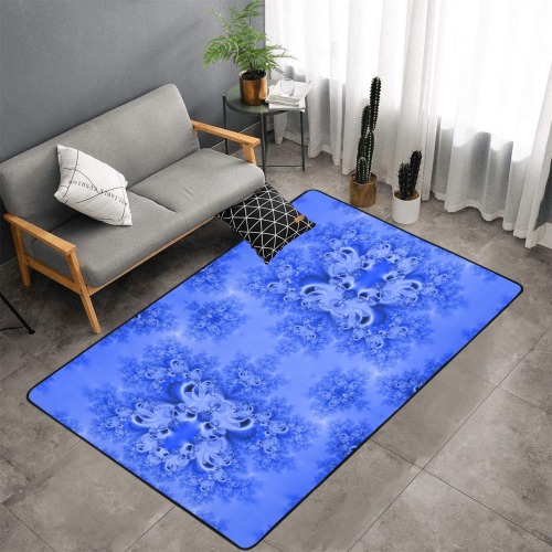 Blue Sky over the Bluebells Frost Fractal Area Rug with Black Binding 7'x5'