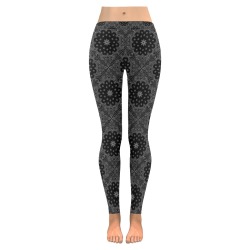 Bandanna Pattern Black White Women's Low Rise Leggings (Invisible Stitch) (Model L05)