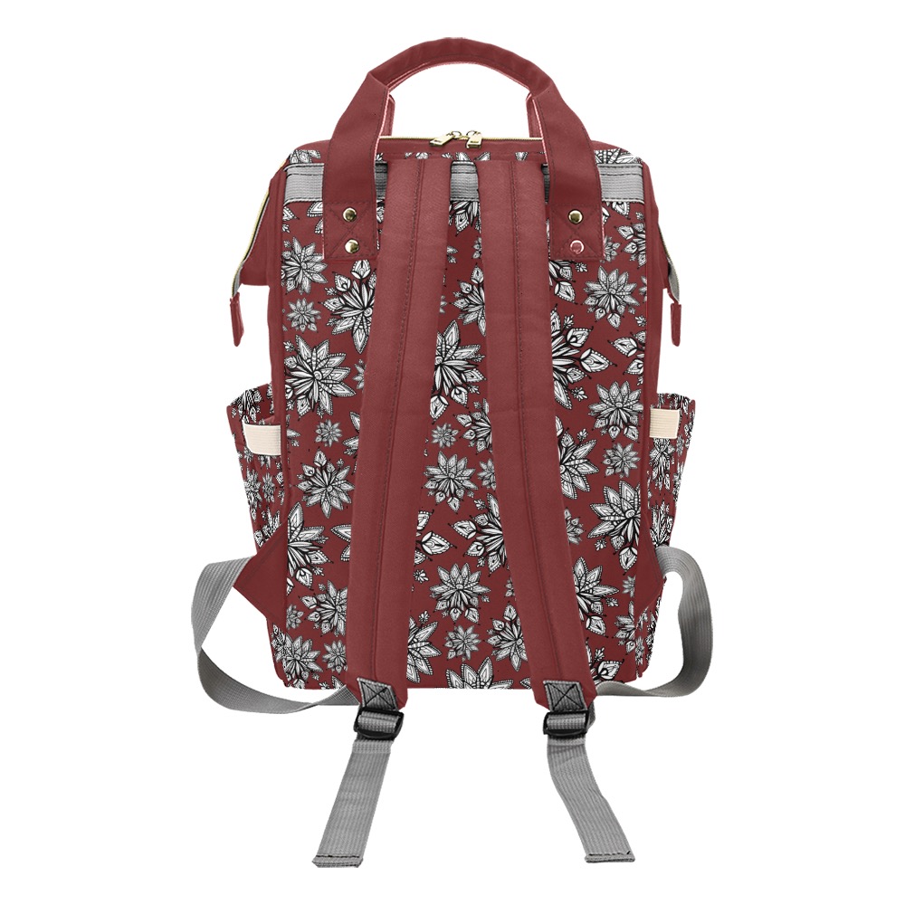 Creekside Floret pattern burgundy Multi-Function Diaper Backpack/Diaper Bag (Model 1688)