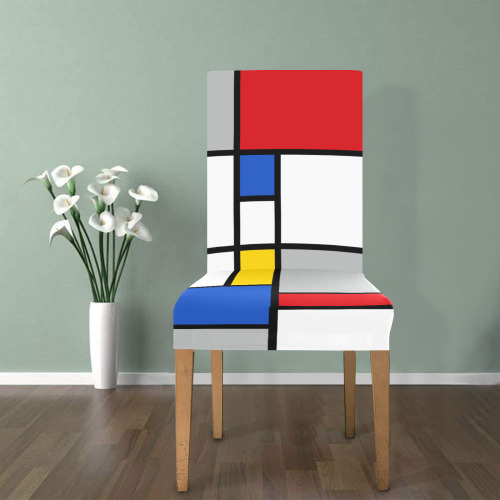 Geometric Retro Mondrian Style Color Composition Chair Cover (Pack of 6)