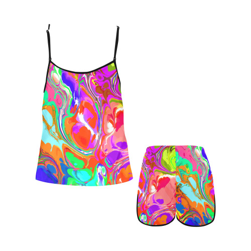 Psychedelic Abstract Marble Artistic Dynamic Paint Art Women's Spaghetti Strap Short Pajama Set