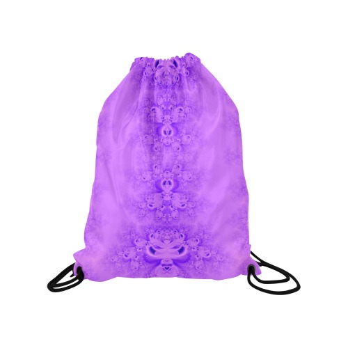 Purple Lilacs Frost Fractal Medium Drawstring Bag Model 1604 (Twin Sides) 13.8"(W) * 18.1"(H)