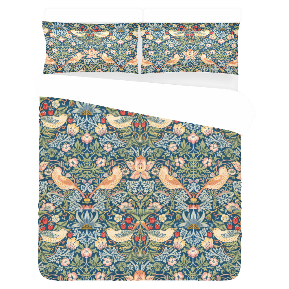 The strawberry thieves pattern (1883) by William Morris. Original from The Smithsonian Institution 3-Piece Bedding Set