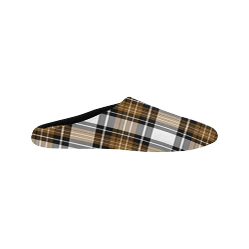 Brown Black Plaid Men's Non-Slip Cotton Slippers (Model 0602)