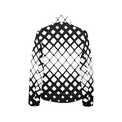 BLACK AND WHITE PATTERN Women's Stand Collar Padded Jacket (Model H41)