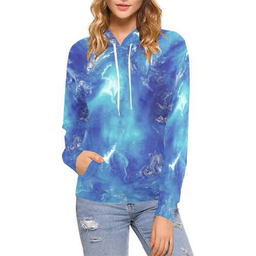 Encre Bleu Photo All Over Print Hoodie for Women (USA Size) (Model H13)
