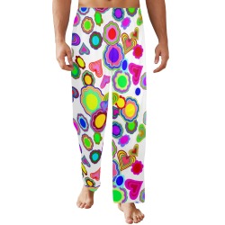 Groovy Hearts and Flowers White Men's Pajama Trousers Without Pockets