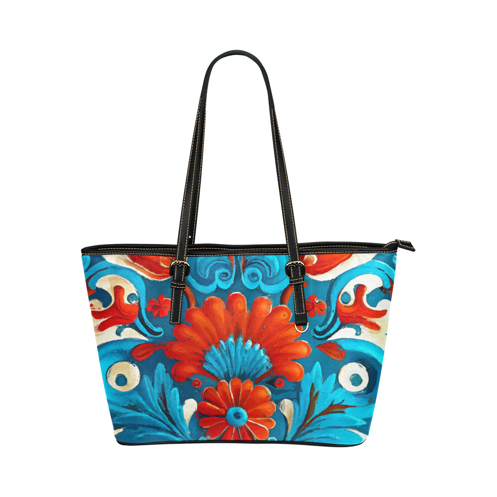 folklore motifs bag Leather Tote Bag/Small (Model 1651)