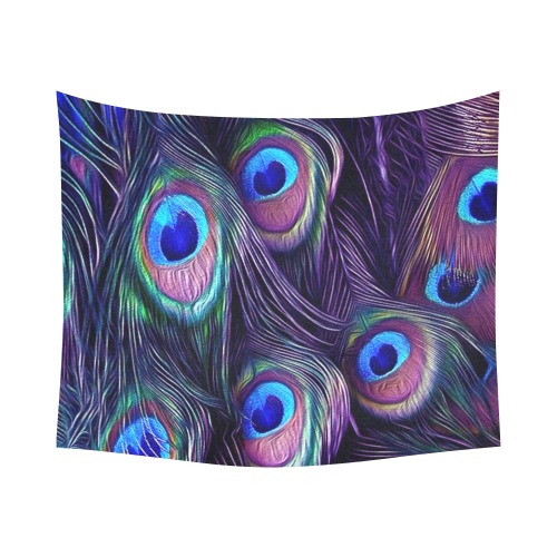Peacock Feathers Cotton Linen Wall Tapestry 60"x 51"