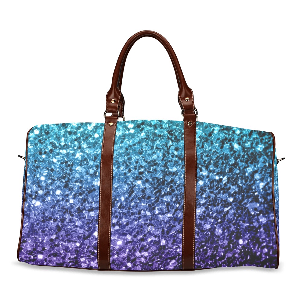 Aqua blue ombre faux glitter sparkles Waterproof Travel Bag/Large (Model 1639)