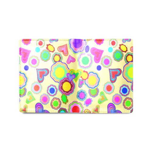 Groovy Hearts and Flowers Yellow Men's Leather Wallet (Model 1612)