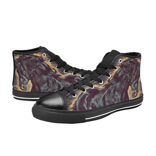Horse Black Smoked Women's Classic High Top Canvas Shoes (Model 017)