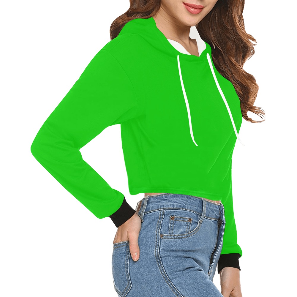 Merry Christmas Green Solid Color All Over Print Crop Hoodie for Women (Model H22)
