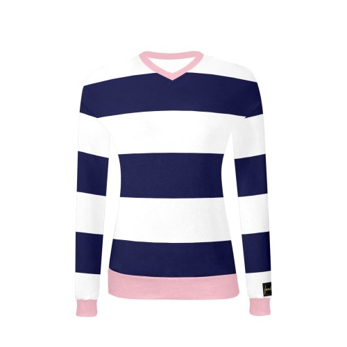 Navy Pink Women's All Over Print V-Neck Sweater (Model H48)