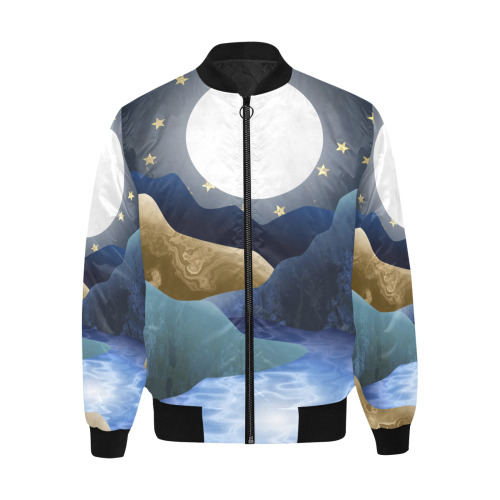 Moonlight Mountain Valley Stream All Over Print Quilted Bomber Jacket for Men (Model H33)