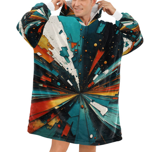 Abstract Blue And Orange 607 Blanket Hoodie for Men