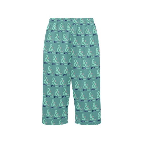 Cropped pants dark teal all over logo Cropped Pajama Pants (Model L66)