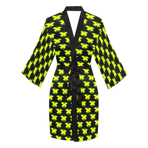 Jamaican Flag Maps Black Long Sleeve Kimono Robe