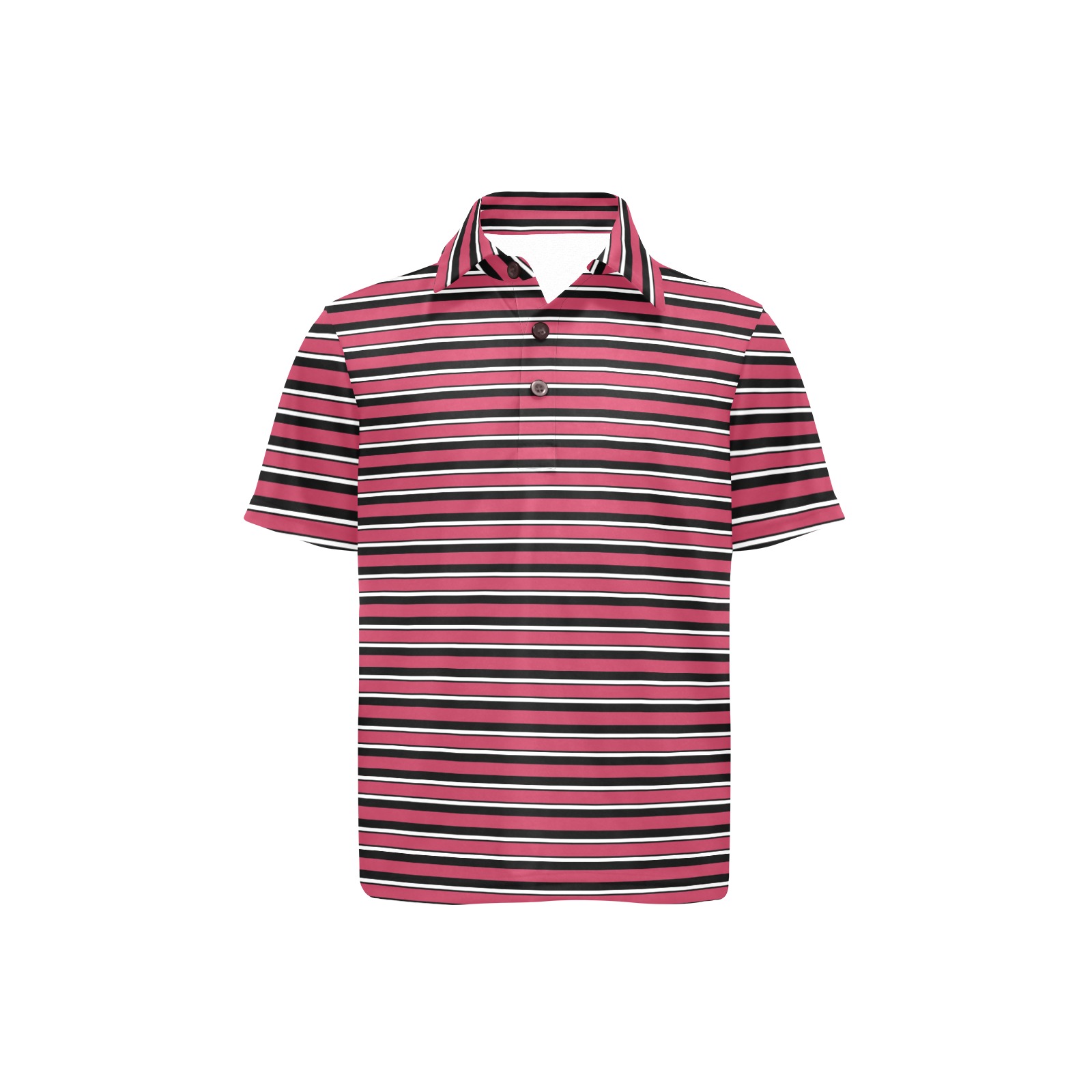 Magenta, Black and White Stripes Little Boys' All Over Print Polo Shirt (Model T55)
