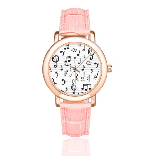 music notes watch Women's Rose Gold Leather Strap Watch(Model 201)