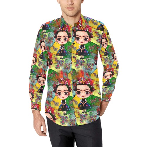 Frida Pop Art by Nico Bielow Men's All Over Print Casual Dress Shirt (Model T61)