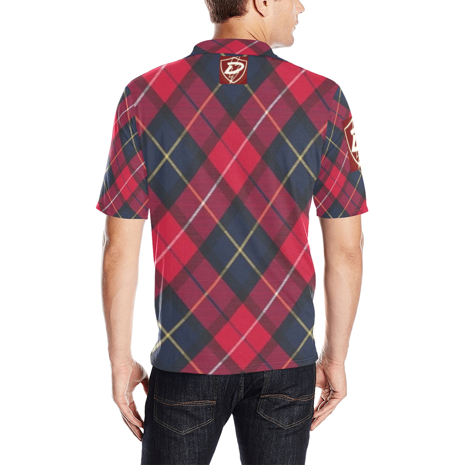 DIONIO Clothing - Red Plaid Polo (Big Dionio Red Logo) Men's All Over Print Polo Shirt (Model T55)