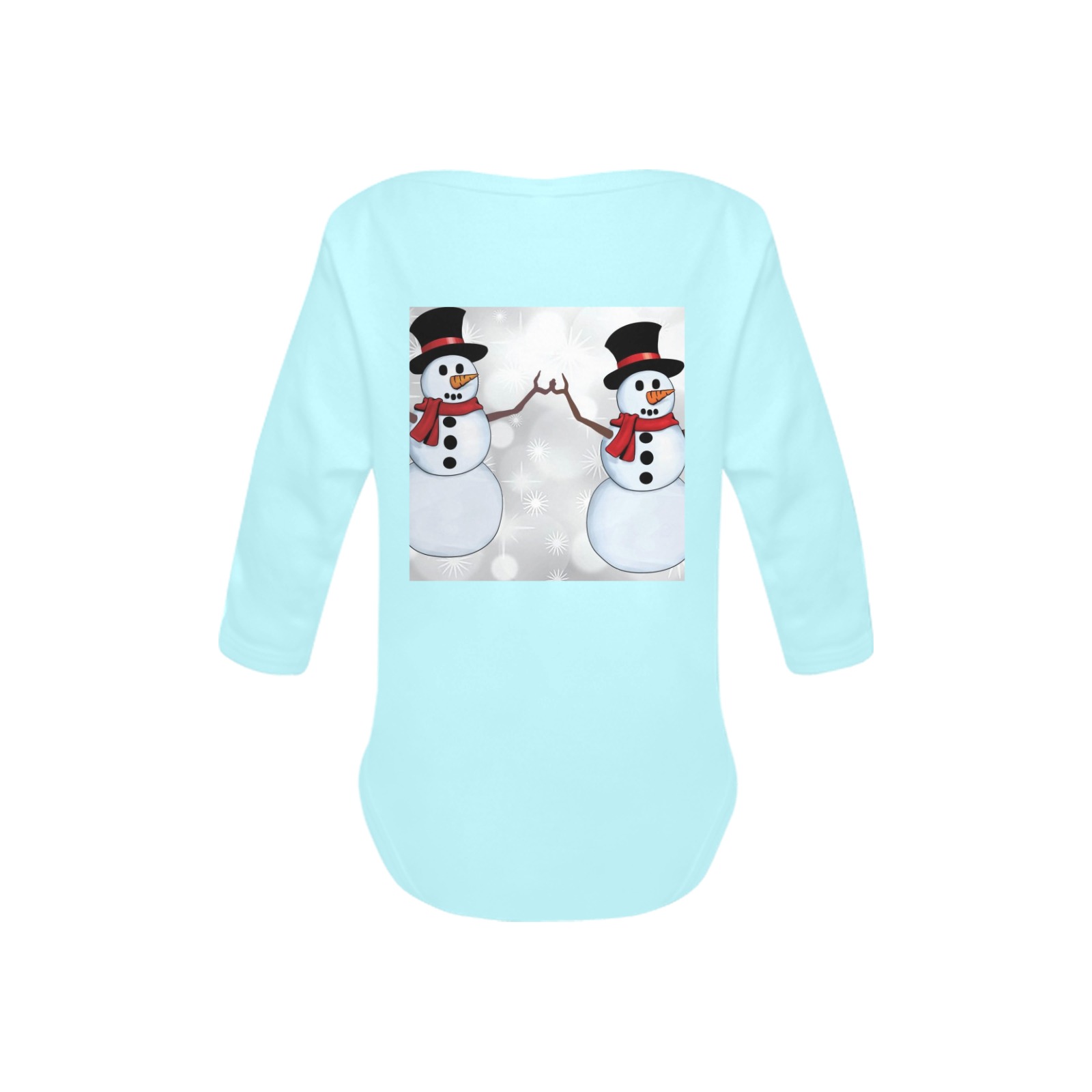 dancing snowmen BLUE Baby Powder Organic Long Sleeve One Piece (Model T27)