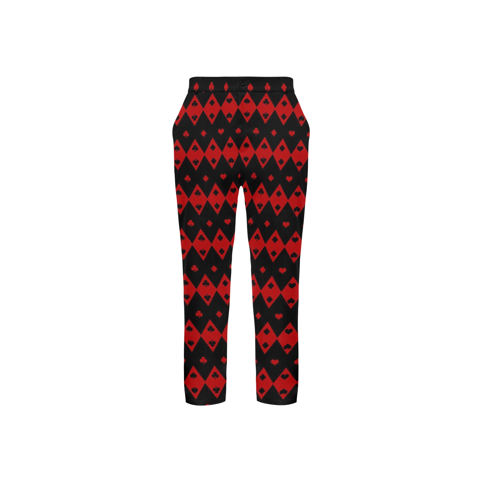 Black Red Play Card Shapes Men's All Over Print Casual Trousers (Model L68)