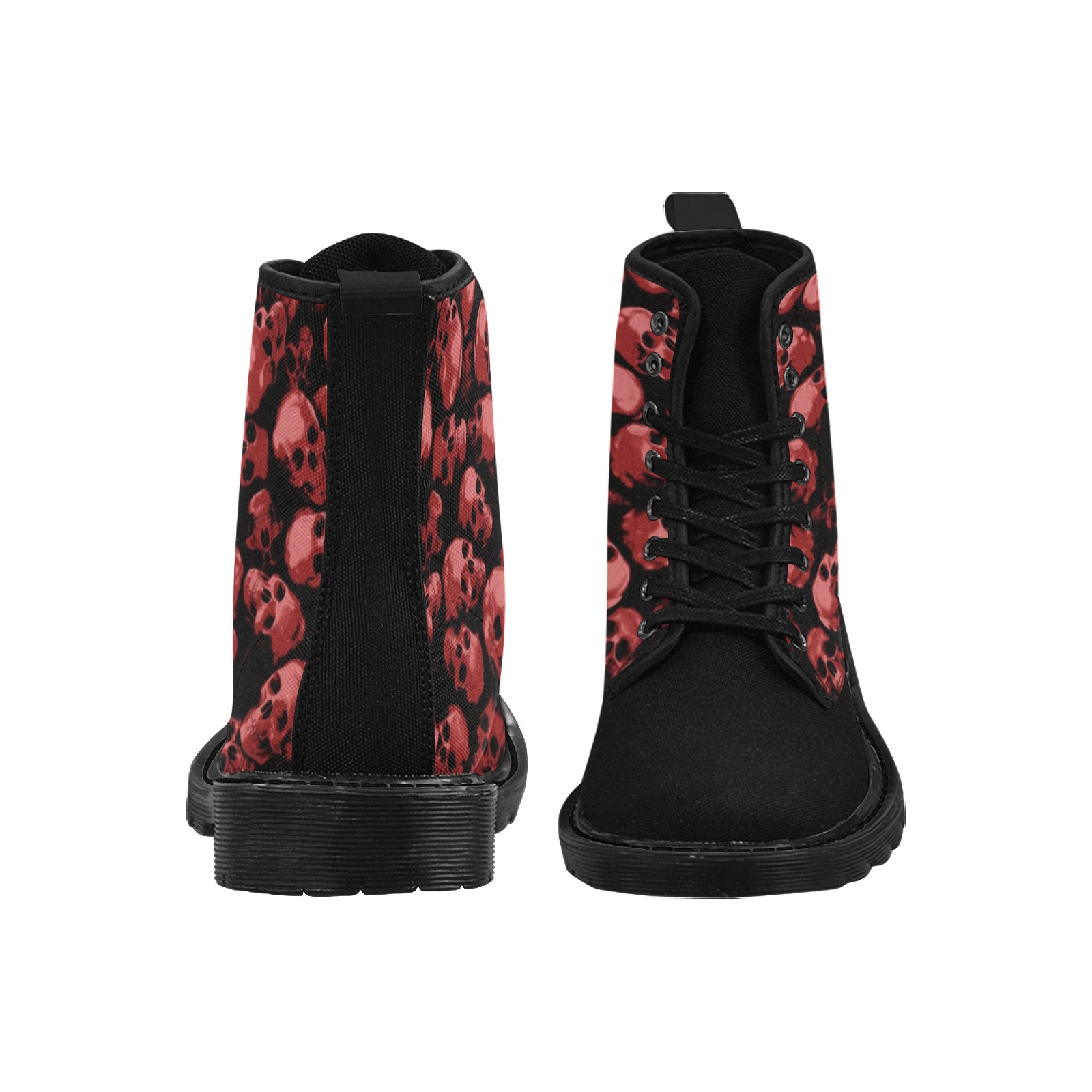 SKULLS - RED Martin Boots for Women (Black) (Model 1203H)