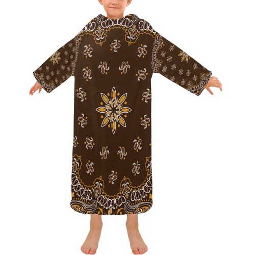 Brown Bandanna Pattern Blanket Robe with Sleeves for Kids