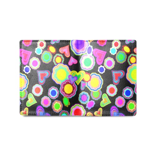 Groovy Hearts and Flowers Black Men's Leather Wallet (Model 1612)