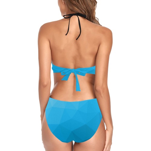 Cyan gradient geometric mesh pattern Women's Fringe Swimsuit (Model S32)