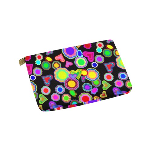 Groovy Hearts and Flowers Black Carry-All Pouch 9.5''x6''