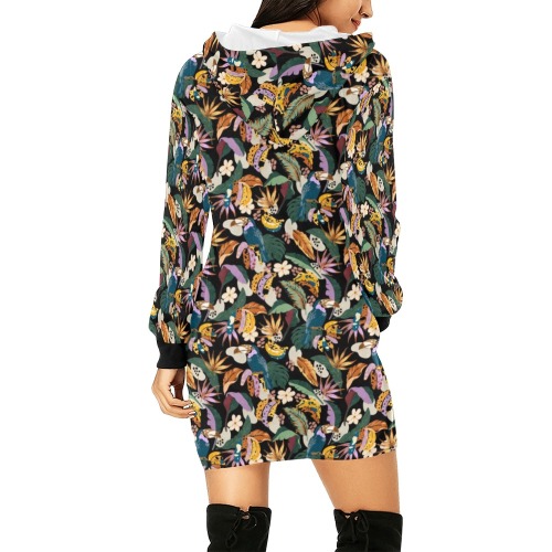 Toucans in the modern colorful dark jungle All Over Print Hoodie Mini Dress (Model H27)