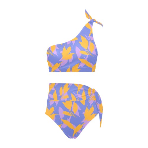Botanical_leaves_simple_P03 High Waisted One Shoulder Bikini Set (Model S16)