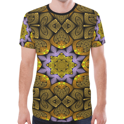 Yellow Fractal mandala New All Over Print T-shirt for Men (Model T45)