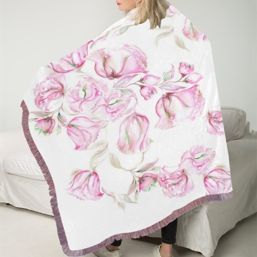 Chinese Peonies 3 Ultra-Soft Fringe Blanket 50"x60" (Mixed Pink)